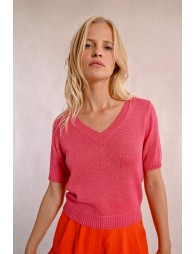 Short-sleeved knit sweater