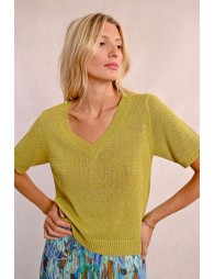 Short-sleeved knit sweater