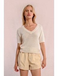 Short-sleeved knit sweater