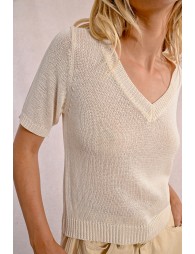 Short-sleeved knit sweater