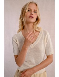 Short-sleeved knit sweater