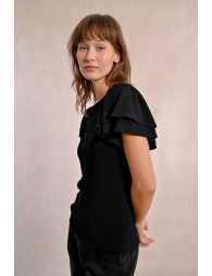 Fitted T-shirt with ruffled sleeves