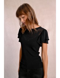 Fitted T-shirt with ruffled sleeves