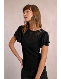 Fitted T-shirt with ruffled sleeves