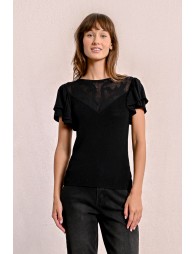 Fitted T-shirt with ruffled sleeves