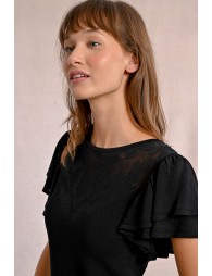 Fitted T-shirt with ruffled sleeves