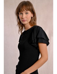 Fitted T-shirt with ruffled sleeves