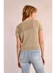 V-neck knit sweater, short sleeves