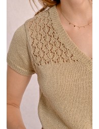 V-neck knit sweater, short sleeves