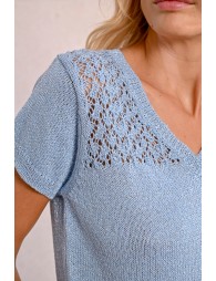 V-neck knit sweater, short sleeves