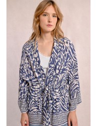 Kimono de manga larga con lazada y estampado