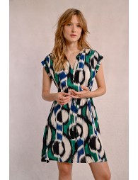 Vestido corto con estampado y lazada