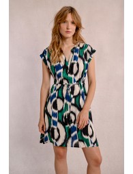 Vestido corto con estampado y lazada