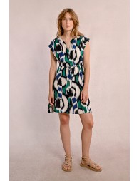 Vestido corto con estampado y lazada