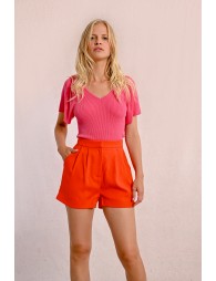 High-waisted pleated shorts