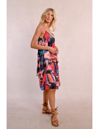 Vestido midi de tirantes con estampado y volantes