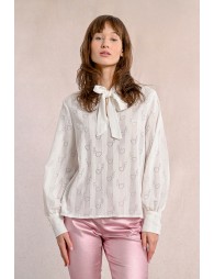 Heart-patterned pussy-bow blouse