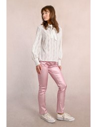 Heart-patterned pussy-bow blouse