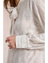 Heart-patterned pussy-bow blouse