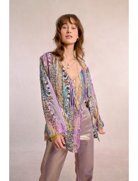 Long-sleeved printed kimono