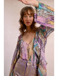 Long-sleeved printed kimono