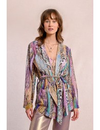 Long-sleeved printed kimono