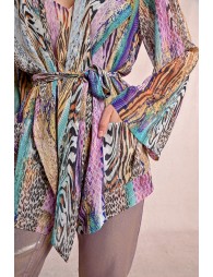 Long-sleeved printed kimono