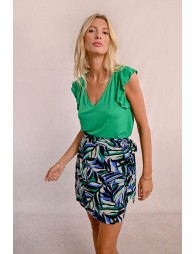 Short printed wrap skirt