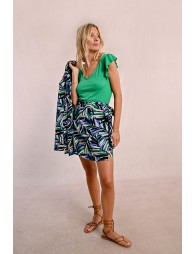 Short printed wrap skirt