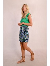 Short printed wrap skirt