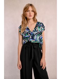 Top with ruffled sleeves, printed