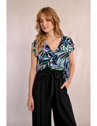 Top with ruffled sleeves, printed