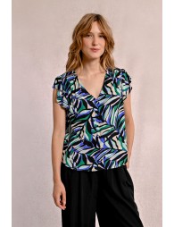 Top with ruffled sleeves, printed