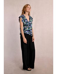 Top with ruffled sleeves, printed