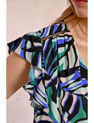 Top with ruffled sleeves, printed