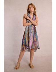 Short pleated and printed dress