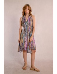 Vestido corto con escote halter asimétrico con estampado