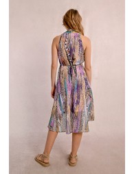 Short pleated and printed dress