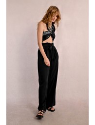 Wide pants with paper bag waist