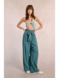 Pantalón largo con lazada y pliegues