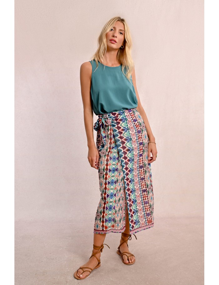 Long wrap skirt, printed