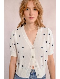 Crop cardigan, heart pattern