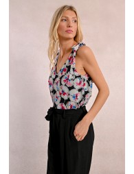 Sleeveless, semi-transparent, printed top