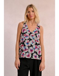 Sleeveless, semi-transparent, printed top