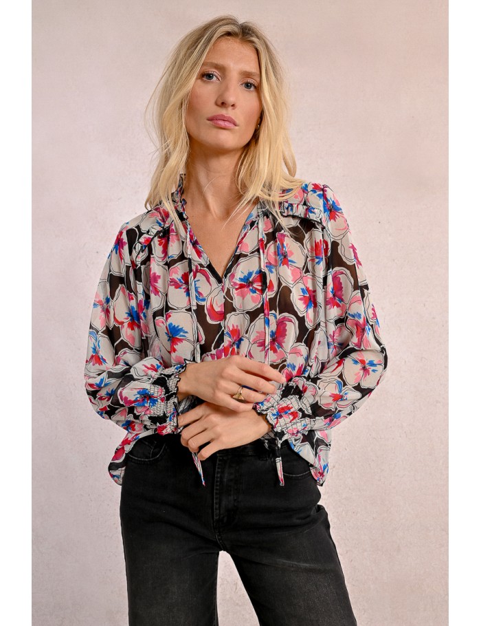 Blusa de manga larga con estampado y lazada