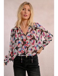 Blusa de manga larga con estampado y lazada