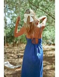 Long dress with English embroidery, backless