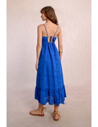 Long dress with English embroidery, backless