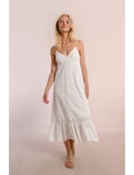 Long dress with English embroidery, backless