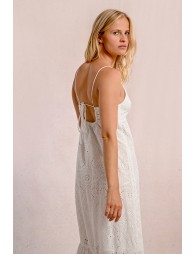 Long dress with English embroidery, backless